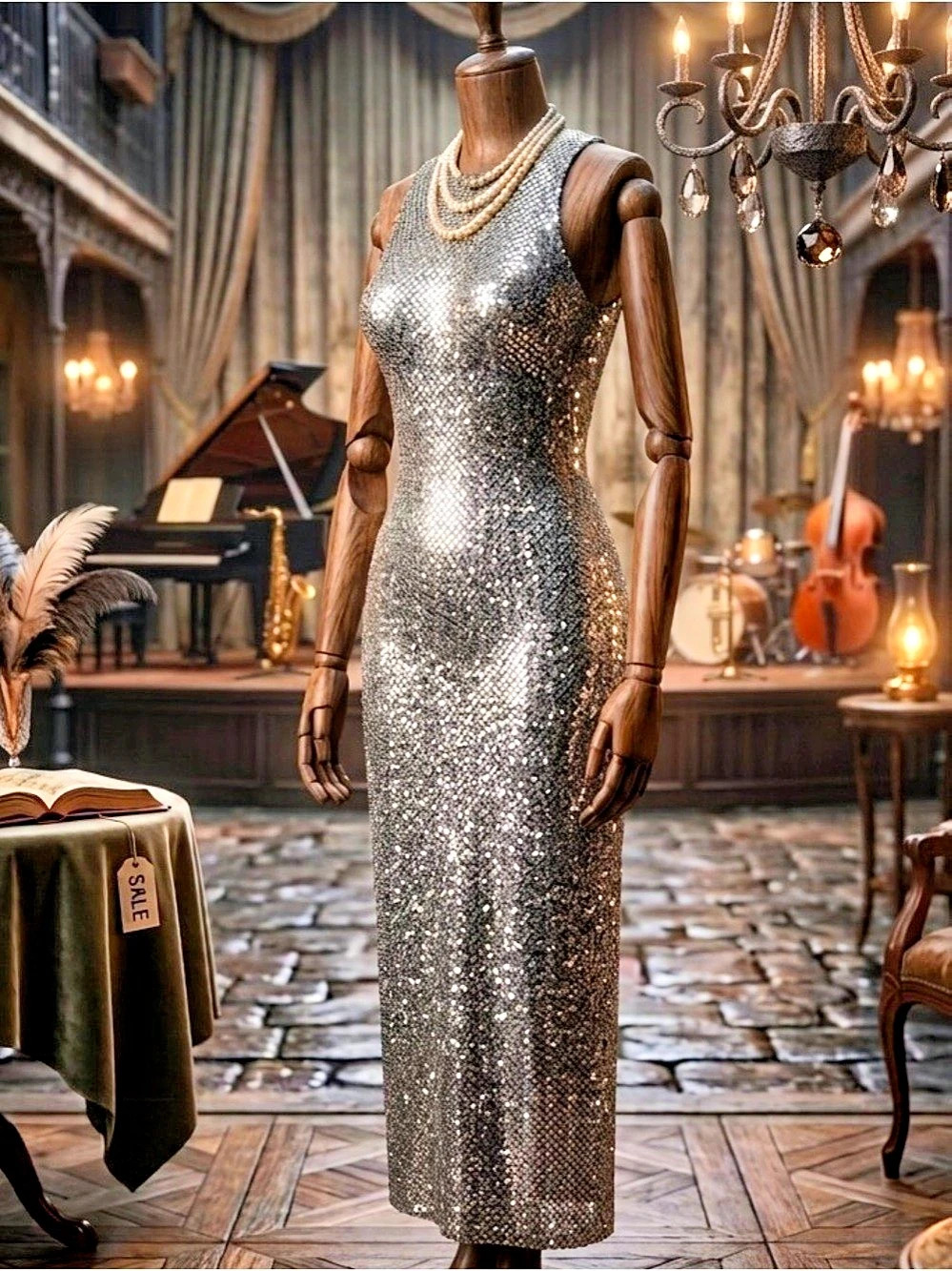 Sears Sequin Maxi Dress Black & Silver Size 10 NWT